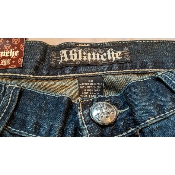 Vintage Y2K Ablanche Embroidered Wings Blue Jeans 40x34 (38x33) Deadstock NWT - Picture 4 of 11